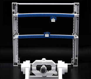 A white and blue plastic frame
Description automatically generated